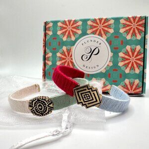 Plunder Design Fun Fall Bracelet Set of 2 Threaded Cuff Blue Green Antique Gold